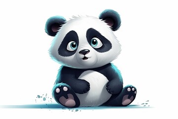 Obraz premium cute funny panda on white isolated background. Cartoon character. Generative AI illustration