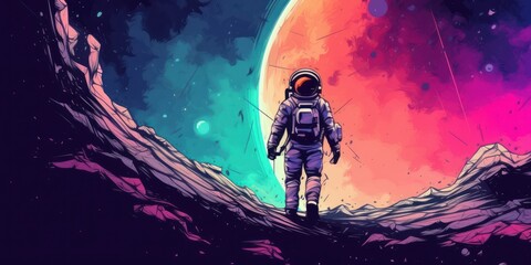 Obraz na płótnie Canvas Astronaut Exploring the Galaxy, Colorful Space Illustration Background. Generative Ai