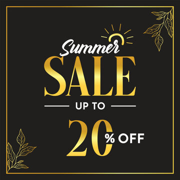 20% Off Summer sale banner template with gold gradient color