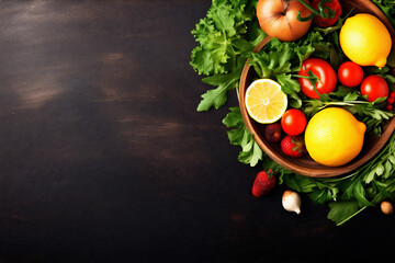eating salad diet fresh food healthy dark vegetable background green vegetarian. Generative AI.