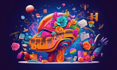 Colorful Creative Brain Illustration, Imagination and Inspiration Background. Generative AI