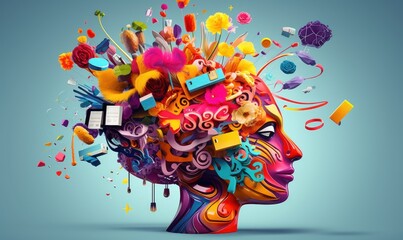 Fototapeta premium Colorful Creative Brain Illustration, Imagination and Inspiration Background. Generative AI
