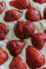 homemade cake with cottage cheese and strawberries. healthy pastries without sugar. vegetarian food. healthy eating