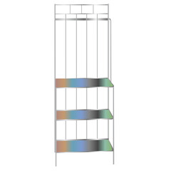 Vintage kitchen wide.kitchen utensil hanger on white brick wall.Open cupboard with clean dishes in kitchen
