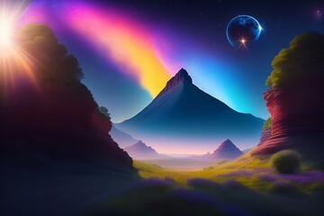 colorful midsummer sunset over the mountains