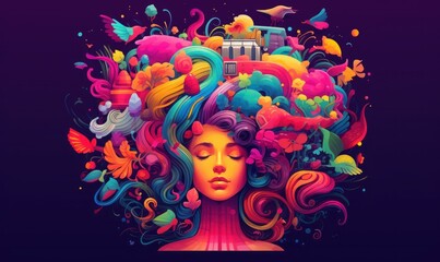 Creative Mind Colorful Background, Smart Thinking Concept. Generative Ai