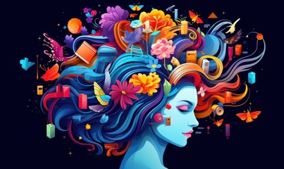 Creative Mind Colorful Background, Smart Thinking Concept. Generative Ai