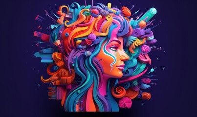 Creative Mind Colorful Background, Smart Thinking Concept. Generative Ai