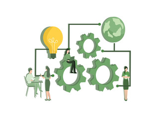 Vector Illustration of Business people building mechanism. Vector illustration for web banner, infographics, mobile. Business Development optimization process concept. smart teamwork.
