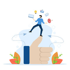 concept of ability, ability to succeed in job, skill or competency and career experience or knowledge for accountability, qualified entrepreneur juggling productivity object with thumbs up sign.