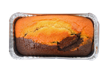 Chocolate cake in foil oval box isolated on transparent png