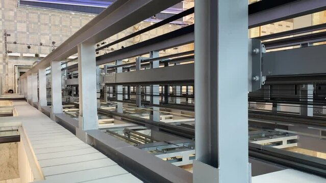 The movement of elevators in a private business center