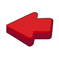 Red 3d arrow graphic icon sign.  Cartoon design. 