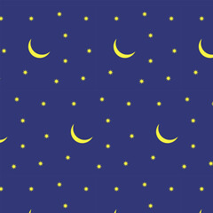 Obraz na płótnie Canvas The moon and stars on a blue background. Seamless pattern. Background for paper, cover, fabric, interior decor.
