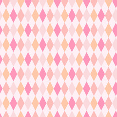 Fototapeta premium Pink diamonds on a light background. Seamless pattern. Smooth symmetrical rows of figures, delicate light image. Background for paper, cover, fabric, interior decor.