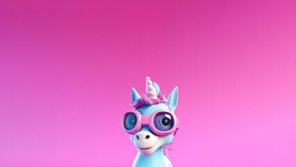 A Cute Cartoon Unicorn With Vr Glasses Character Designs Mauve Sky Blue Pink. Generative AI