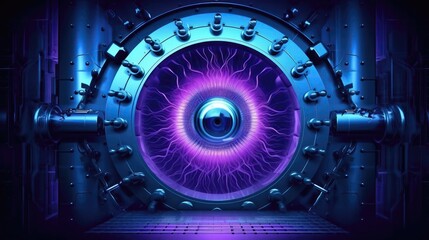 Big Safe Deposit Biometric Authentication Eye Scanning Blue Purple Black. Generative AI