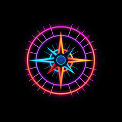 Compass Icon With Electrifying Neon Colors Illuminating The Directional Indicators. Generative AI