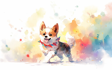 Abstract cartoon cute running puppy. Generative AI technology.