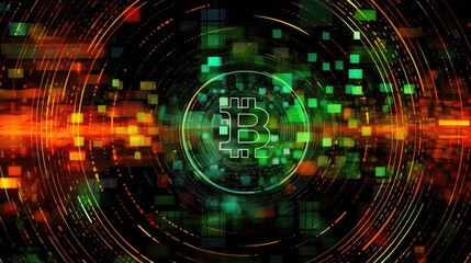 Bitcoin Big Data Cybersecurity Conceptual Background Green Orange Black. Generative AI