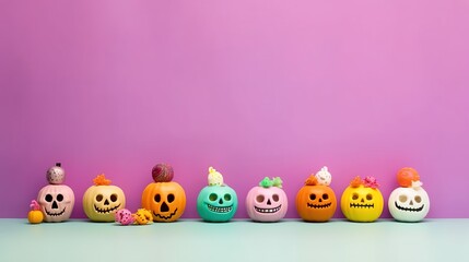Halloween colorful pumpkin Decoration with pastel background and copy space ai generated