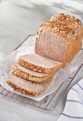 Closeup shot of whole wheat bread, indoor shot, healthy breakfast