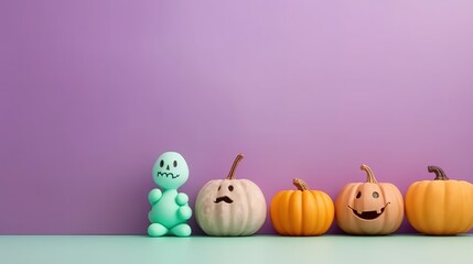 Halloween colorful pumpkin Decoration with pastel background and copy space ai generated