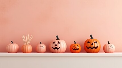 Halloween colorful pumpkin Decoration with pastel background and copy space ai generated