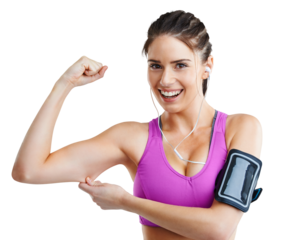 Fitness, pulling skin and portrait of woman flex for workout on isolated, png and transparent background. Pinching, lose weight and face of female person for weightloss exercise, training or wellness