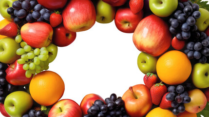 mix fruits frame isolated on transparent background cutout , generative ai
