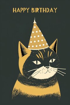 Generative AI. happy birthday, holiday, baby shower celebration greeting and invitation card.Cute animals design .cat. happy purfect birthday greeting card