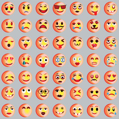Set of Emoticons. Set of Emoji. Smile icons, Funny cartoon yellow emoji and emotions icon collection. Mood and facial emotion icons. Crying, smile, laughing, joyful, sad, angry and happy faces