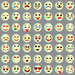 Set of Emoticons. Set of Emoji. Smile icons, Funny cartoon yellow emoji and emotions icon collection. Mood and facial emotion icons. Crying, smile, laughing, joyful, sad, angry and happy faces