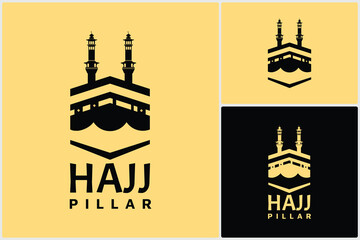 Masjidil Haram Hajj Umrah Kaaba Tour Travel Outline Minimalist Logo Vector Icon Design Illustration