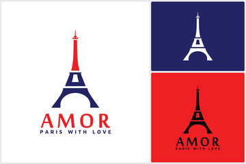 France Paris Eiffel Tower Combination with Initial Letter A Amor Icon Logo Vector Design © quatrovio