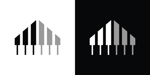 logo design building and piano icon vector inspiration