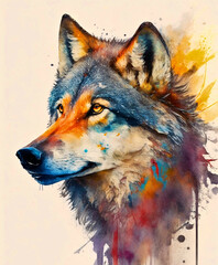 Watercolor painting of a wolf, created with generative AI.