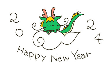 雲の上で眠る辰のイラスト年賀素材ver