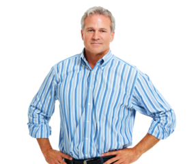 Smart, mature man and portrait with work vision isolated on a transparent, png background. Professional style, ceo and male boss with authority power and confidence feeling determined with success