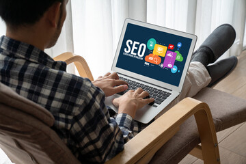 SEO search engine optimization for modish e-commerce and online retail business showing on computer...