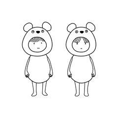 くまの着ぐるみをきた男の子と女の子（mono・jpg）