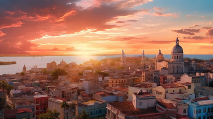 Fototapeta na wymiar a beautifull landscape in havana with a sunset in the background, Generative AI