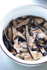 The dried strips of eggplant, aubergine, brinjal , in japan.