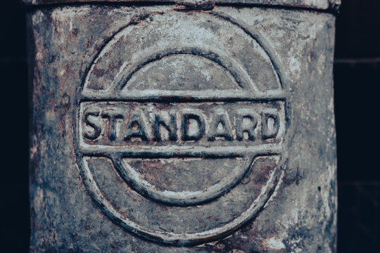 FINOWFURT, GERMANY - MAY 06, 2023: Logo on an old canister, now defunct (1911) by the Standard Oil company. Toning. Stylization. Race festival 2023. Season opening.