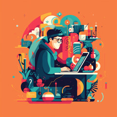 computer worker, beautiful illustration effect