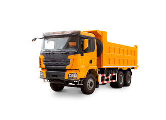 Fototapeta na wymiar New Orange Construction Dump truck isolated over white background