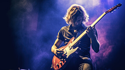 Fototapeta premium A man playing the guitar at a rock concert. Generative AI