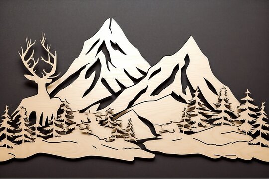 Mountain Design Laser Cut Svg Dxf Files Wall Sticker Engraving Decal Silhouette Template Cnc Cutting Router Digital Vector Instant Download Generative AI.