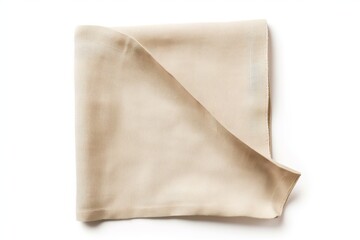 Fototapeta na wymiar natural linen napkin in a neutral shade, great as background object for flatlays, isolated over a white background, textile design element, top view Generative AI.