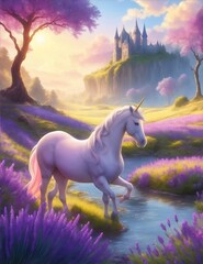 Unicorn's Sanctuary, a timeless meadow of vibrant flowers. Graceful unicorns and gentle breezes embody tranquility and magic.